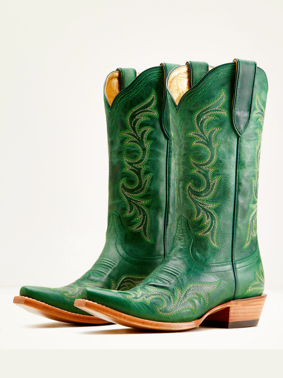 Green Embroidery Snip-Toe Tall Wide Mid Calf Western Boots For Women