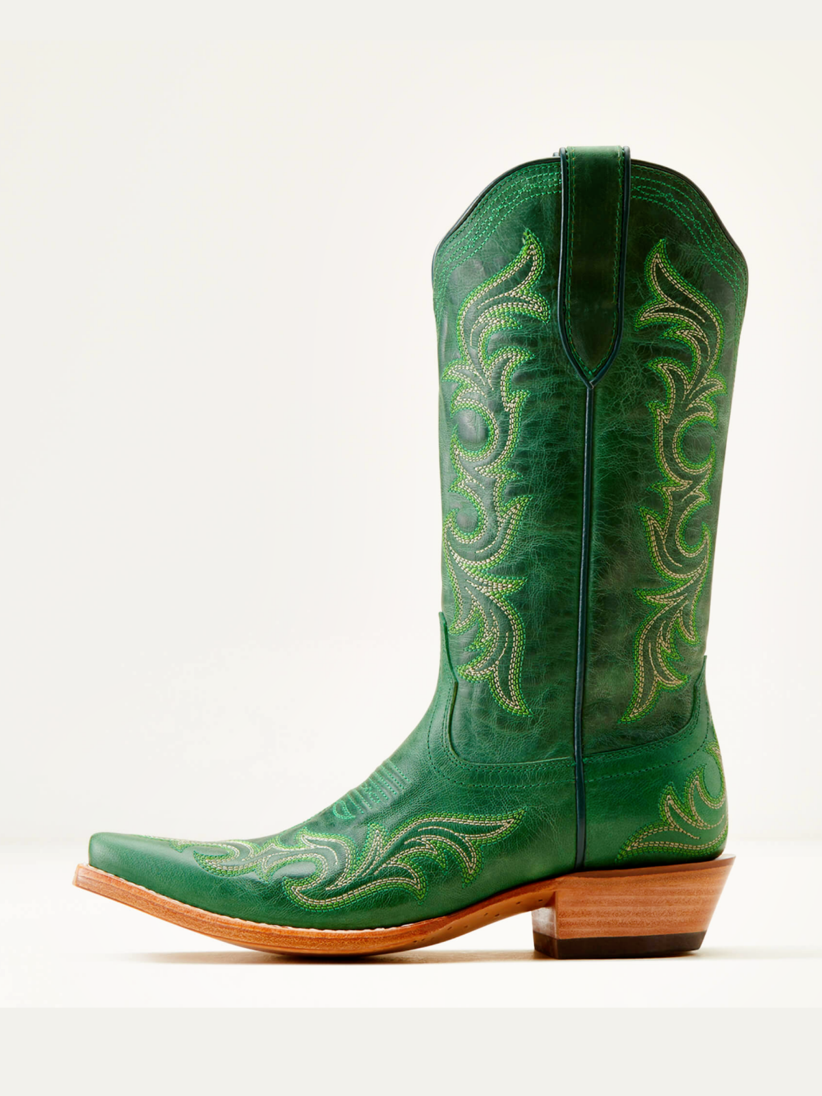 Green Embroidery Snip-Toe Tall Wide Mid Calf Western Boots For Women