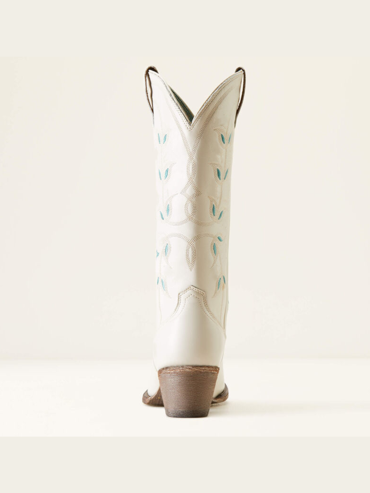 Cream Floral Embroidery Almond-Toe Wide Mid Calf Cowgirl Tall Boots