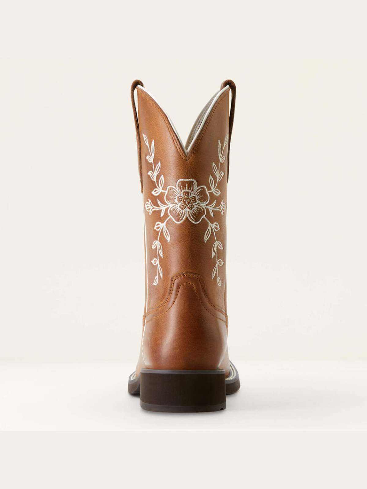 Brown Square-Toe Floral And Leaf Embroidery Wide Mid Calf Cowgirl Boots