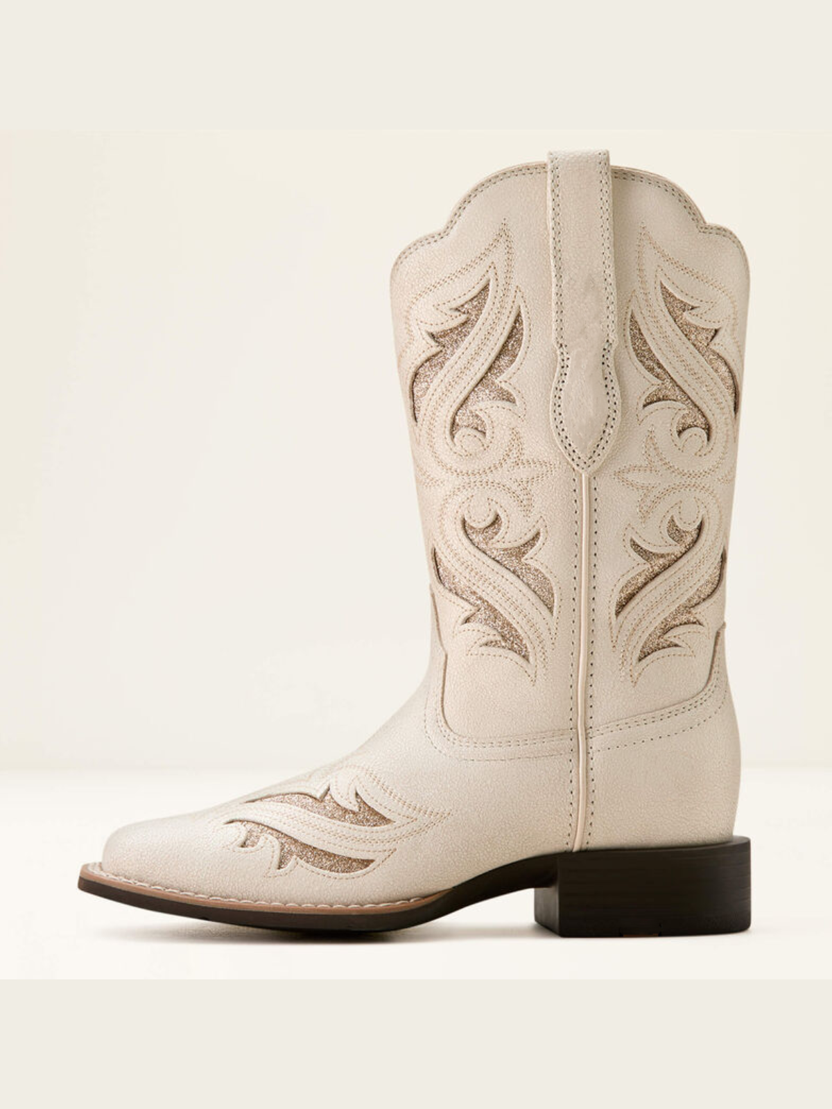 Ivory Square-Toe Inlay With Glitter Embroidery Wide Mid Calf Cowgirl Boots