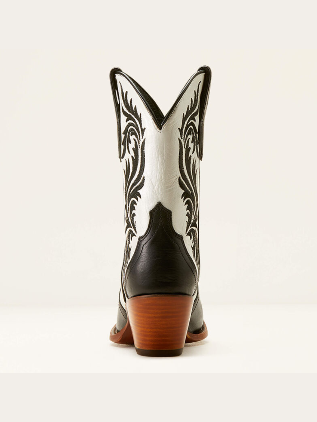 Contrast Black And Ivory Almond-Toe Embroidery Wide Mid Calf Cowgirl Boots