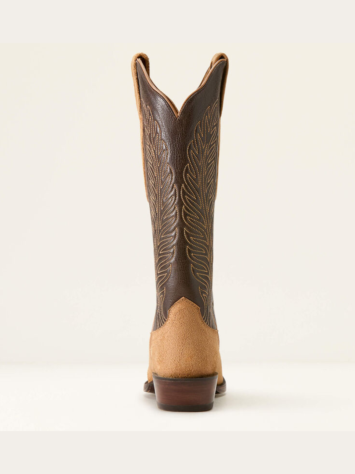 Tan Faux Suede And Coffee Vegan Leather Snip-Toe Leaf Embroidery Wide Mid Calf Cowgirl Boots