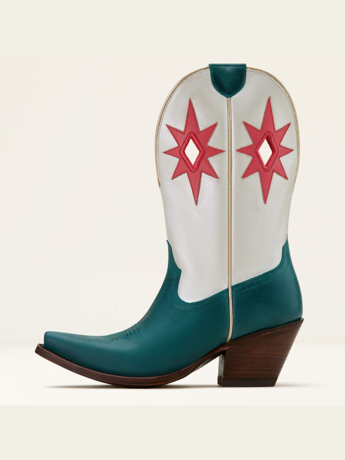 Star Applique Cut-Out Wide Mid Calf Cowgirl Boots - Contrast Turquoise And Ivory