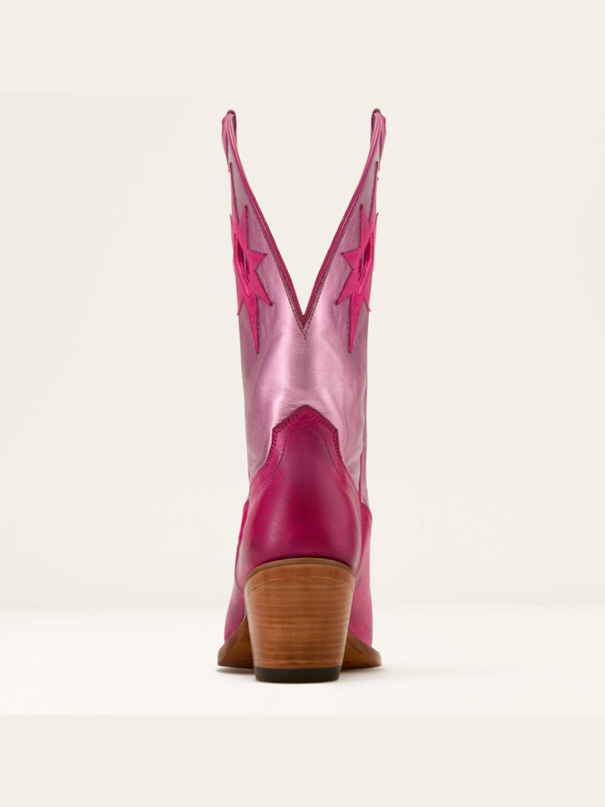 Star Applique Cut-Out Wide Mid Calf Cowgirl Boots - Contrast Pink And Metallic Blush Pink