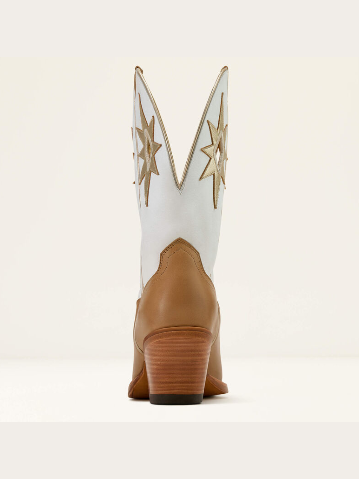 Metallic Star Applique Cut-Out Wide Mid Calf Cowgirl Boots - Contrast Brown And Ivory