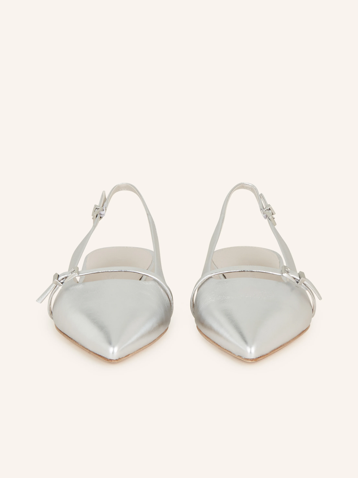 Metallic Silver Pointy Buckled Strappy Slingback Ballerinas Flats