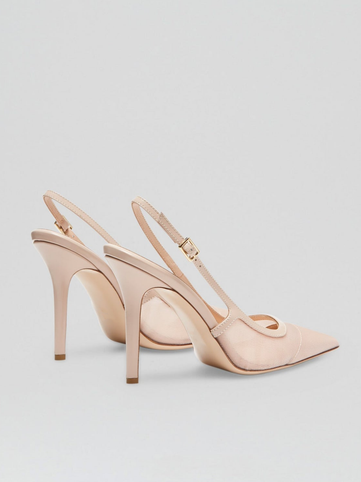 Nude Mesh Pointy Stiletto Heel Slingback Pumps With Buckled Back Strap