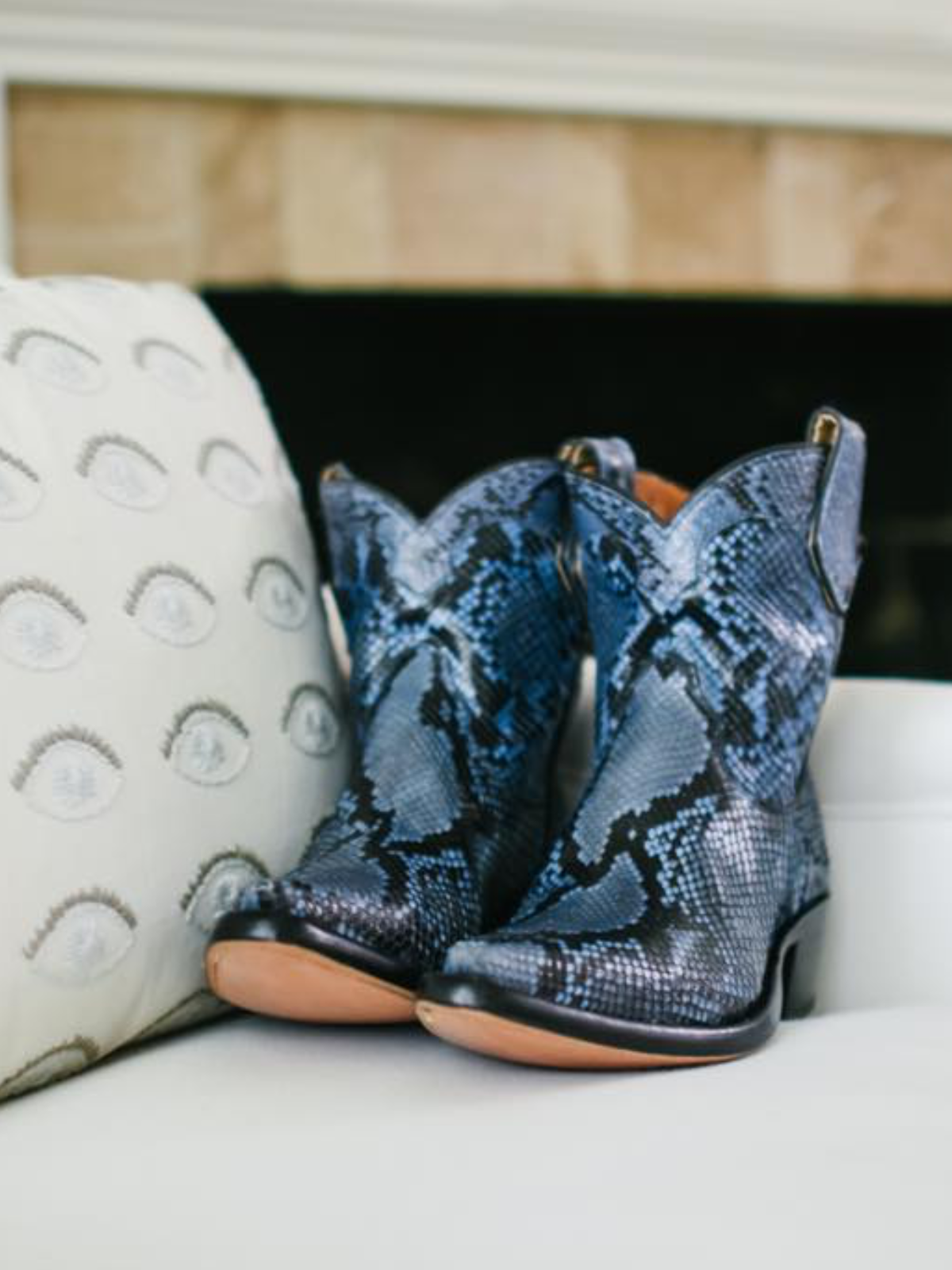 Blue Snakeskin Snip-Toe Cowgirl Ankle Booties