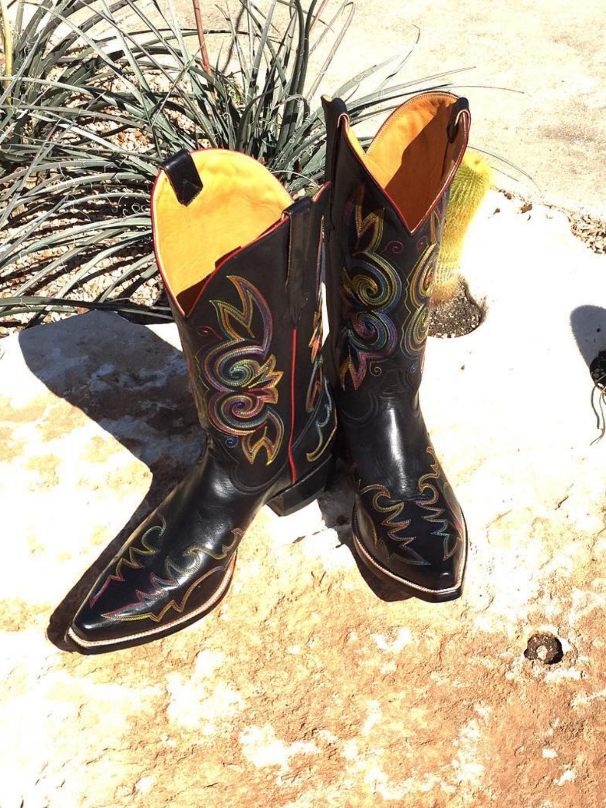 Black Vegan Leather Colorful Embroidery Snip-Toe Wide Mid Calf Tall Western Boots