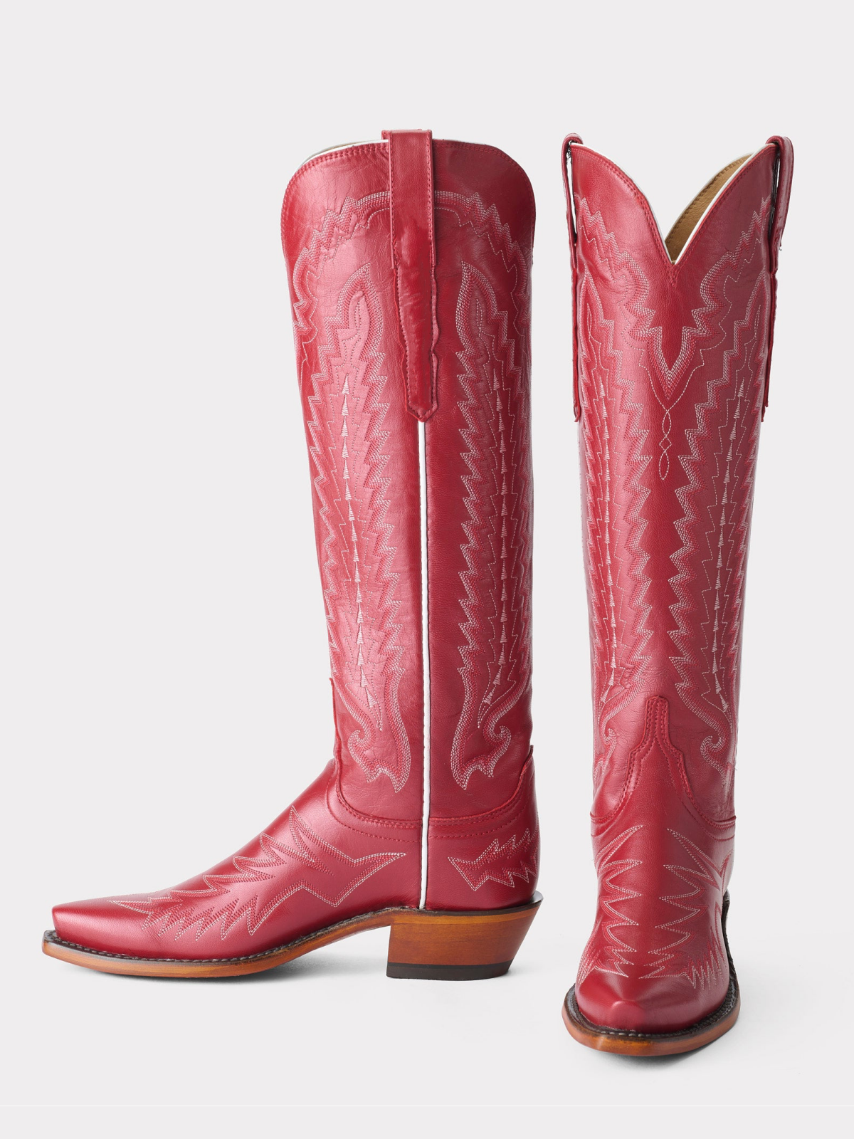 Red Snip-Toe Classic Western Embroidery Wide Calf Knee High Cowgirl Boots