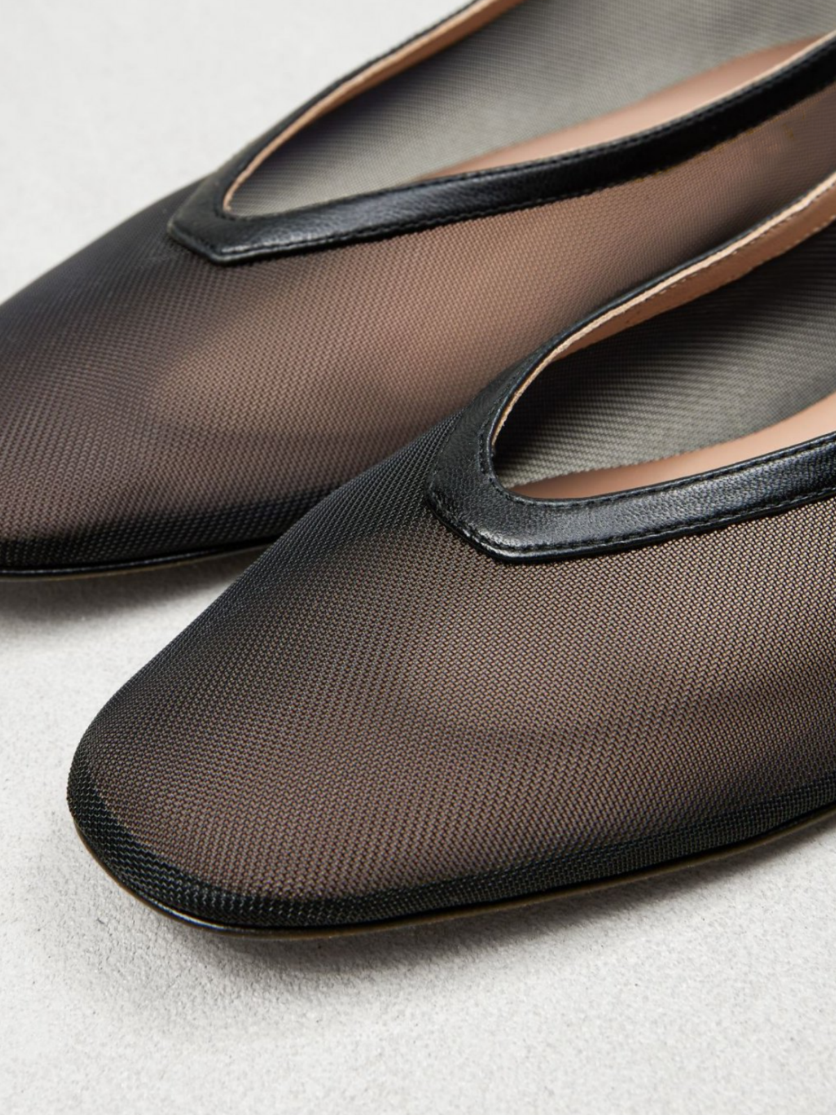 Black Mesh Square Toe Slip-On Ballet Flats