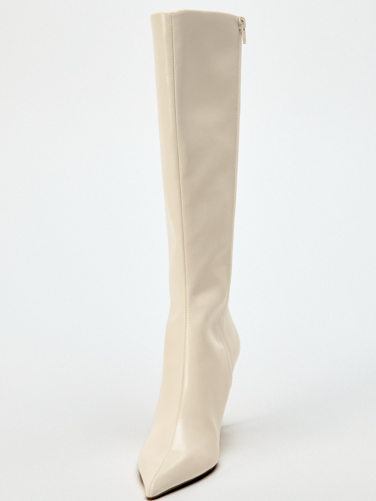 Ivory Pointed-Toe Full-Zip Mid Calf Stiletto Boots