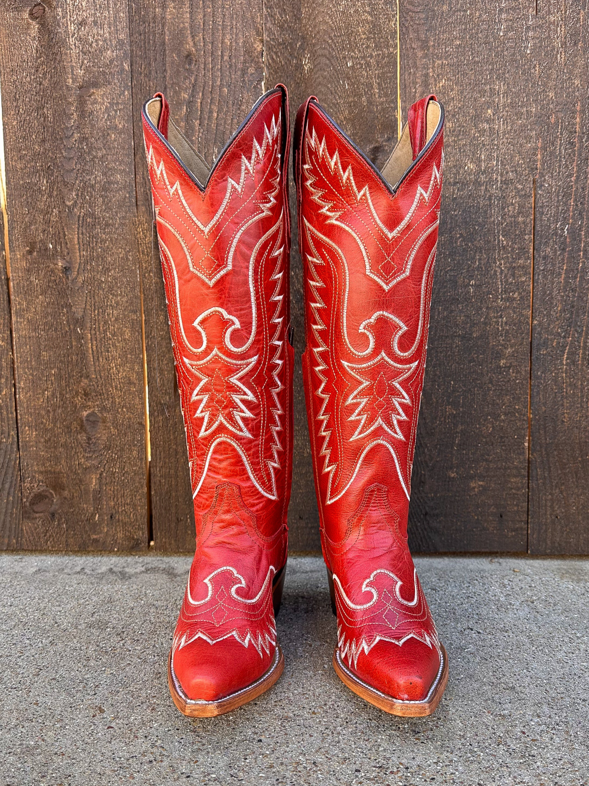 White Eagle Embroidery Snip-Toe Wide Calf Knee High Tall Cowgirl Boots - Red