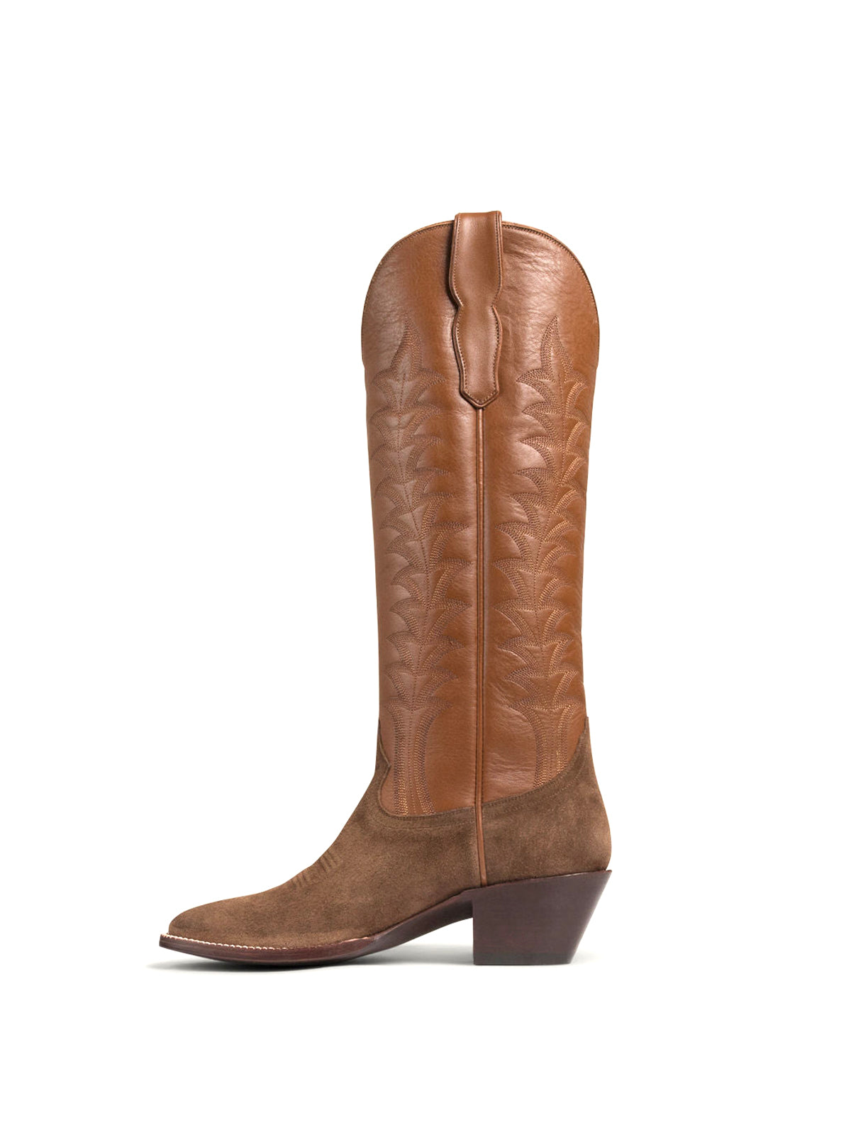 Brown Faux Suede Almond-Toe Wide Calf Tall Knee High Cowgirl Boots