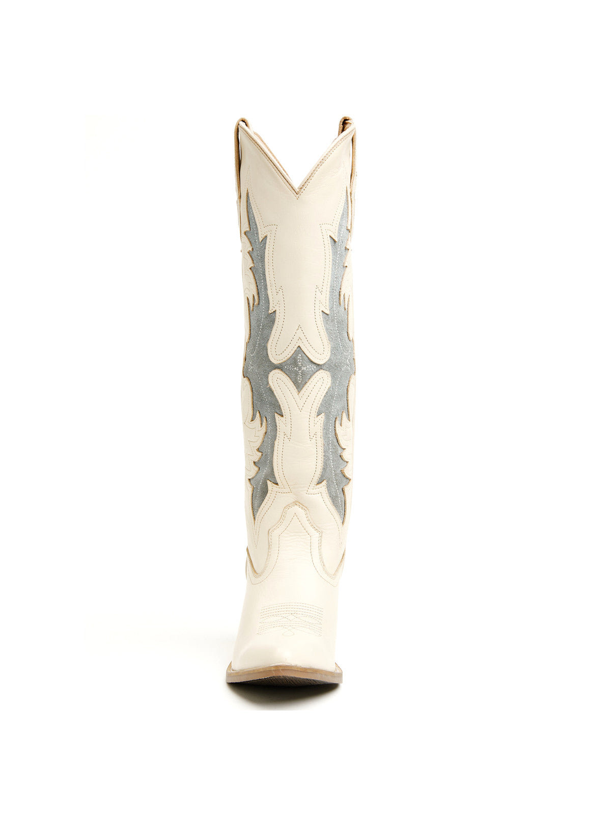 Ivory Almond-Toe Fire Inlay And Embroidery Wide Calf Knee High Cowgirl Boots