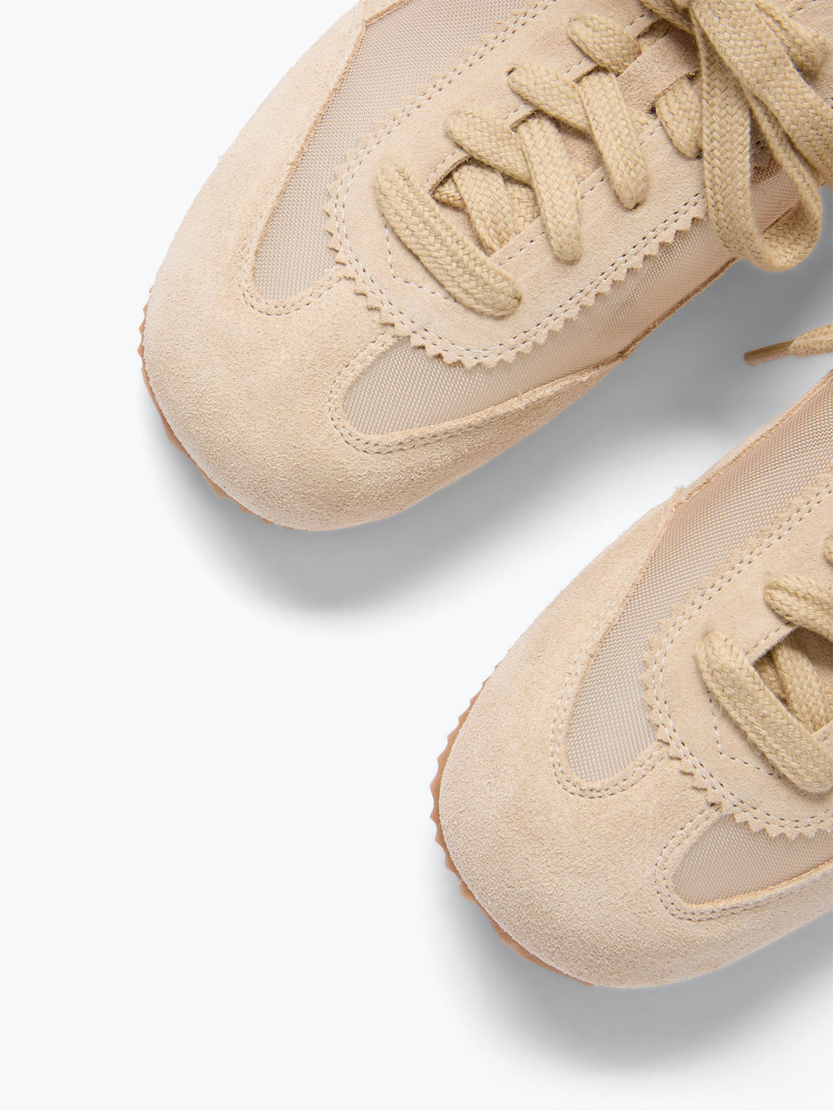 Sand Cow Suede And Mesh Square-Toe Stylish Lace-Up Sneakers