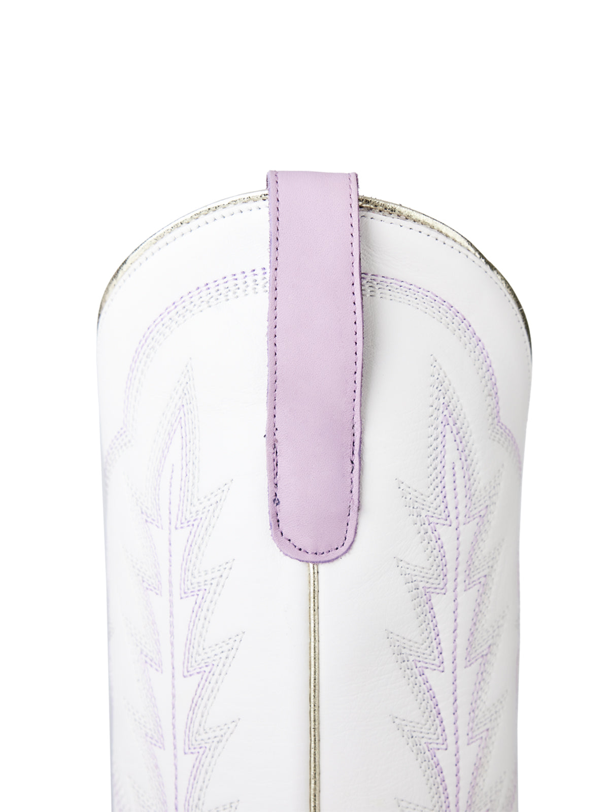 Contrast White And Lavender Snip-Toe Chic Embroidery Mid Calf Cowgirl Boots
