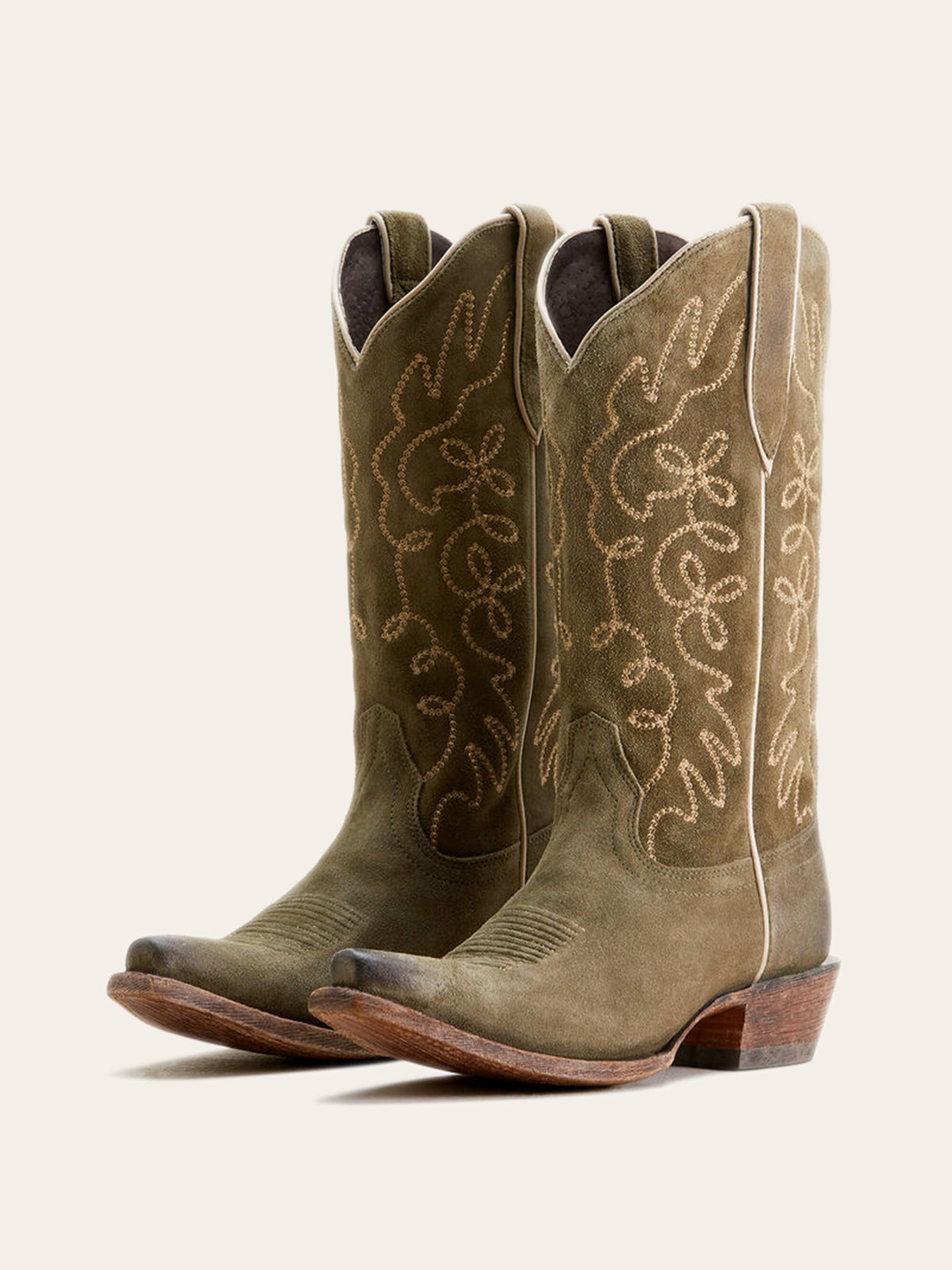 Faux Suede Embroidery Snip-Toe Mid Calf Cowgirl Boots - Green