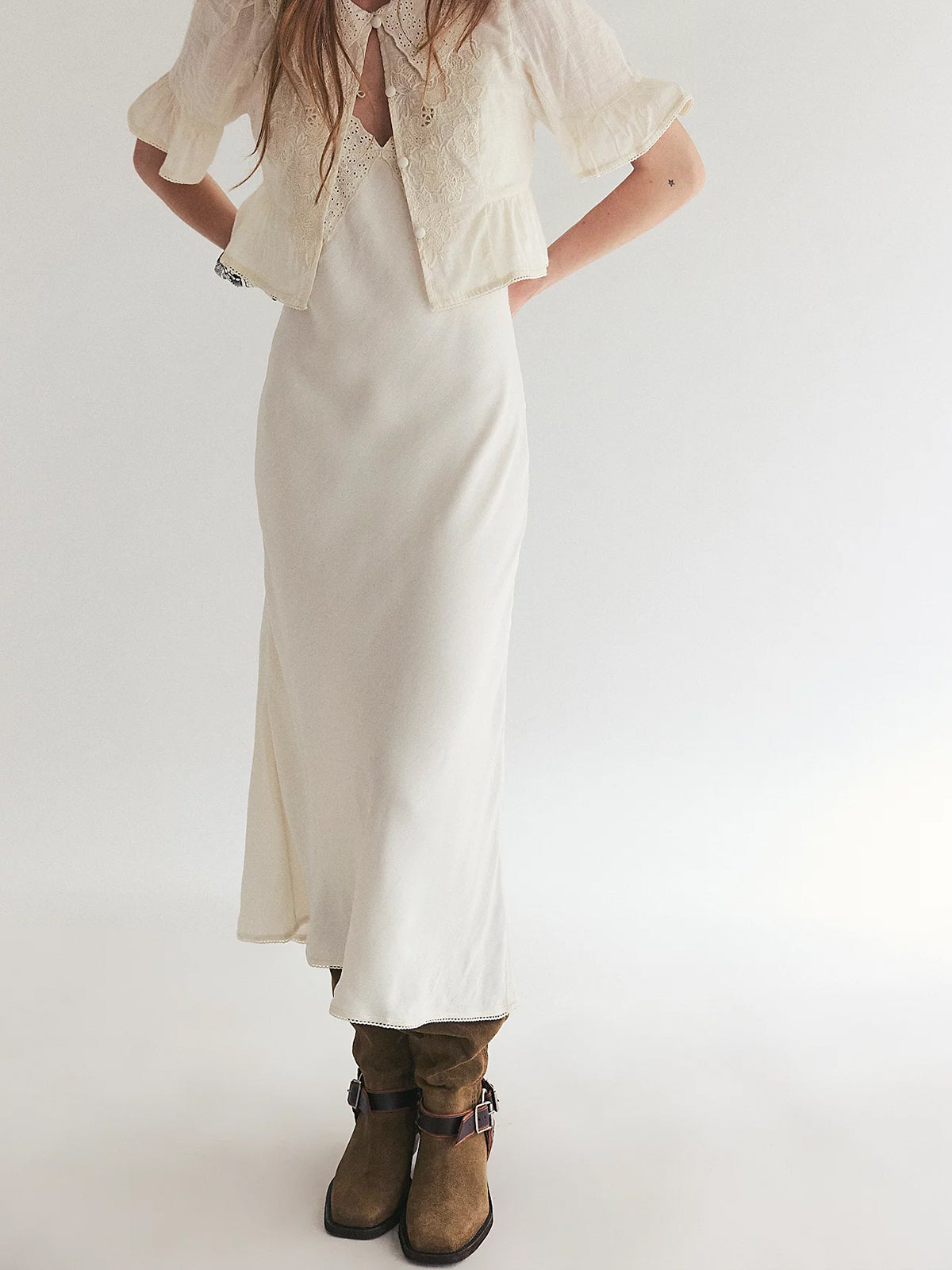 Beige Faux Suede Square-Toe Western Mid Calf Cowgirl Boots