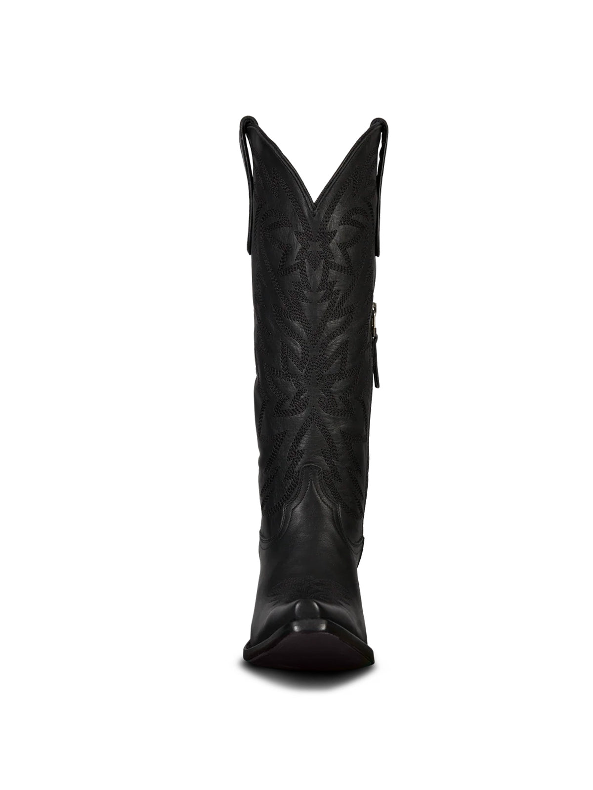 Western Snip-Toe Embroidery Classic Knee High Half-Zip Cowgirl Boots - Black