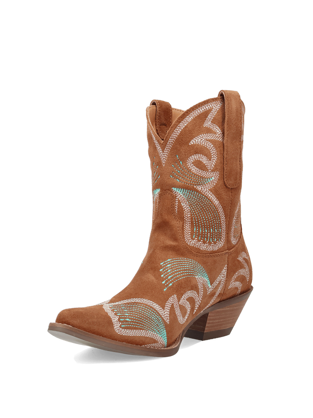 Brown Faux Suede Snip-Toe Delicate Embroidery Ankle Cowgirl Boots