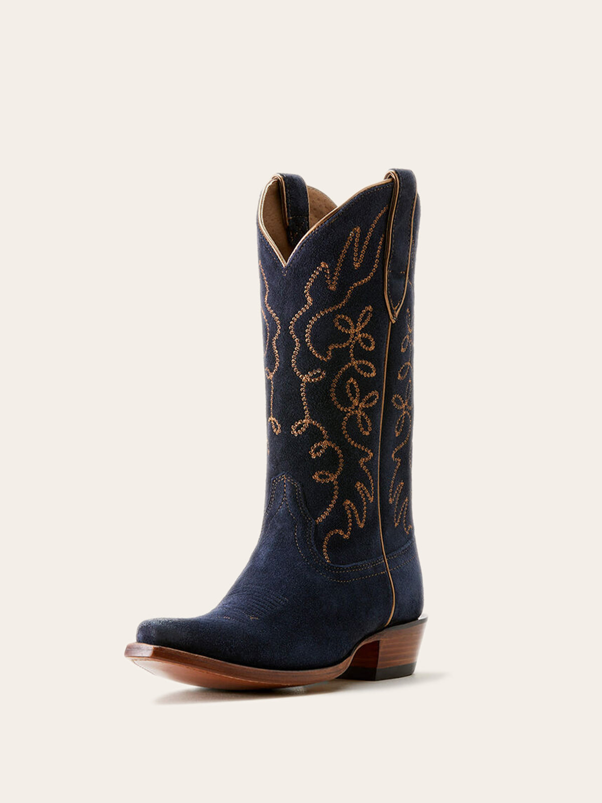 Faux Suede Embroidery Snip-Toe Wide Mid Calf Cowgirl Boots - Dark Blue