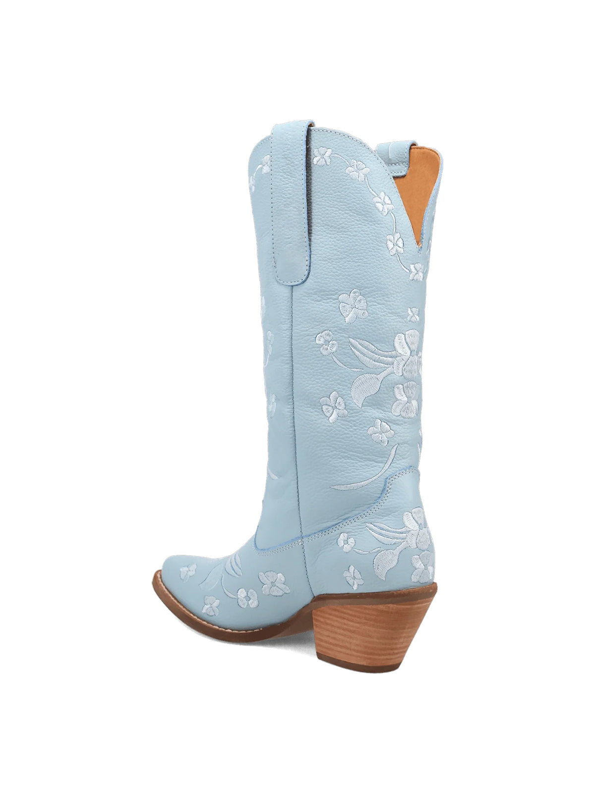 Flowers Embroidery Snip-Toe Mid Calf Cowgirl Boots - Blue