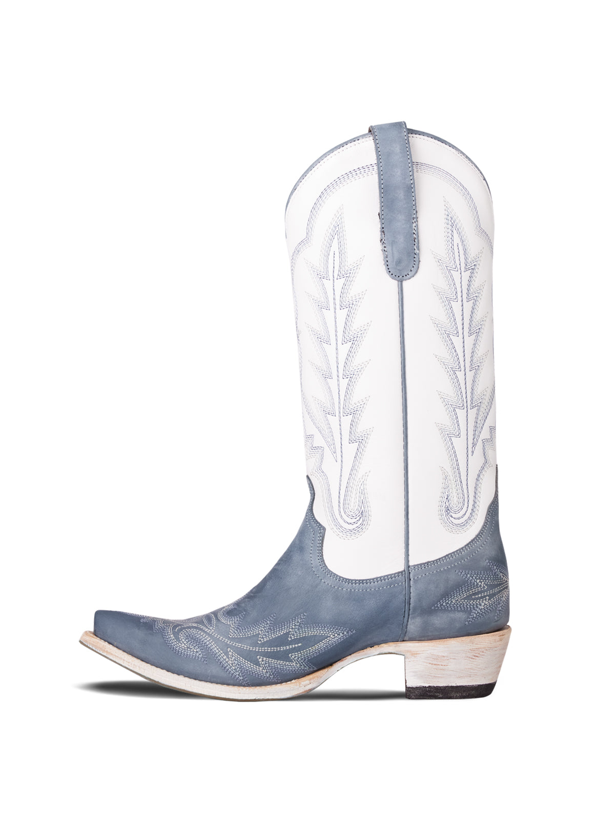 Contrast White And Dusty Blue Snip-Toe Chic Embroidery Mid Calf Cowgirl Boots