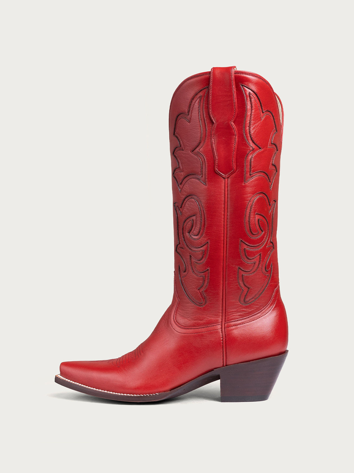 Red Snip-Toe Stylish Inlay Classic Mid Calf Cowgirl Boots