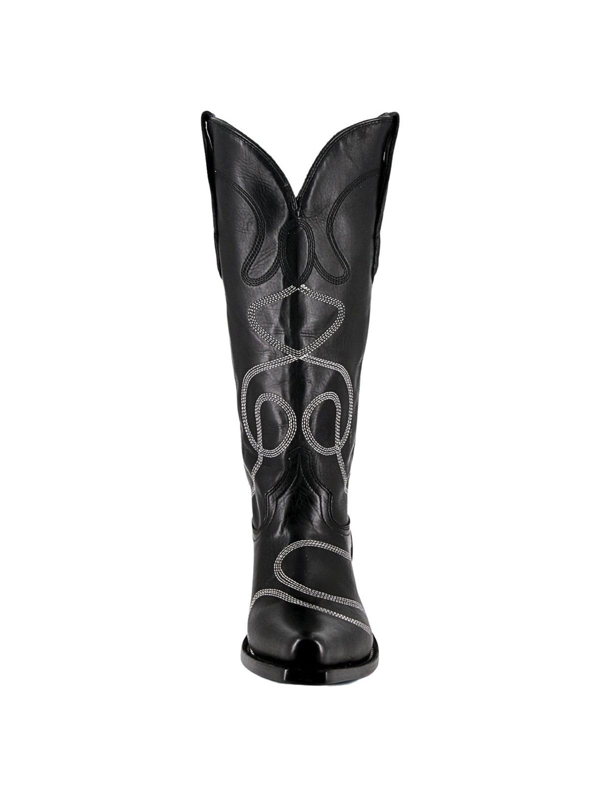 Black Snip-Toe Simple Embroidery Classic Mid Calf Cowgirl Boots