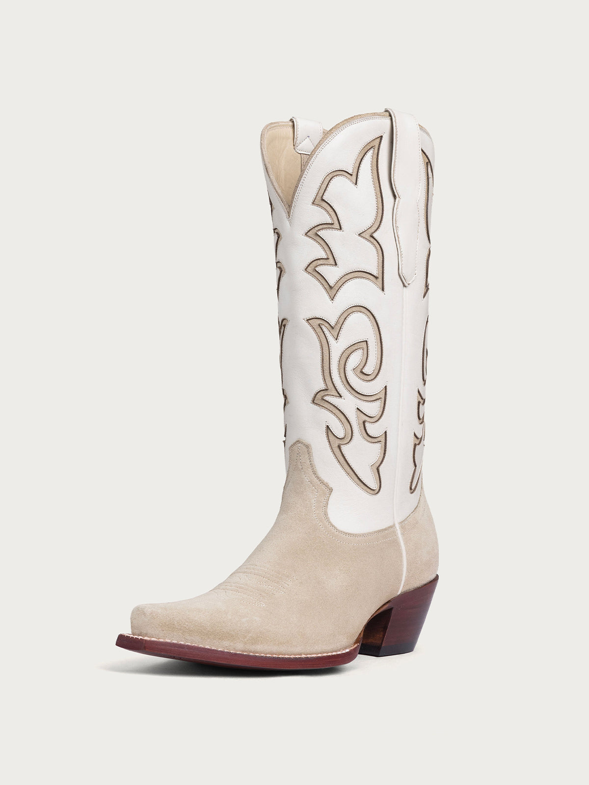 Bone Snip-Toe Stylish Inlay Classic Mid Calf Cowgirl Boots
