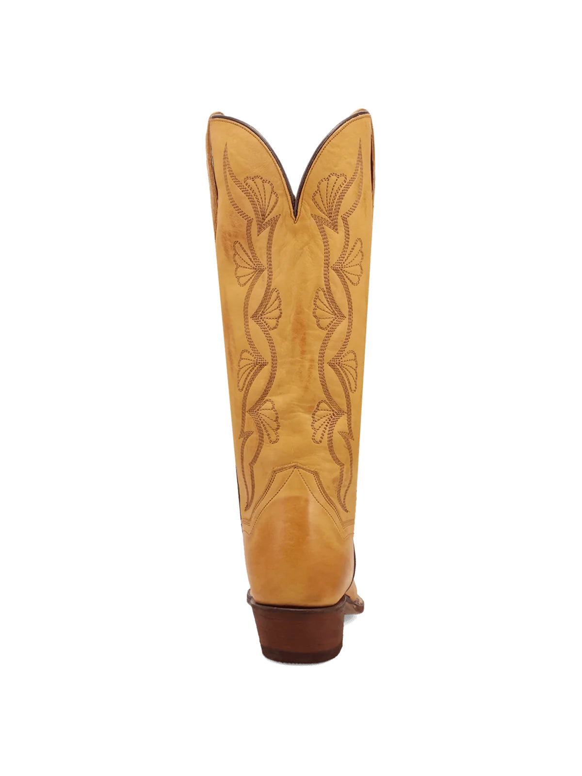 Mustard Yellow Almond-Toe Fan-Shaped Embroidery Wide Knee High Cowgirl Boots