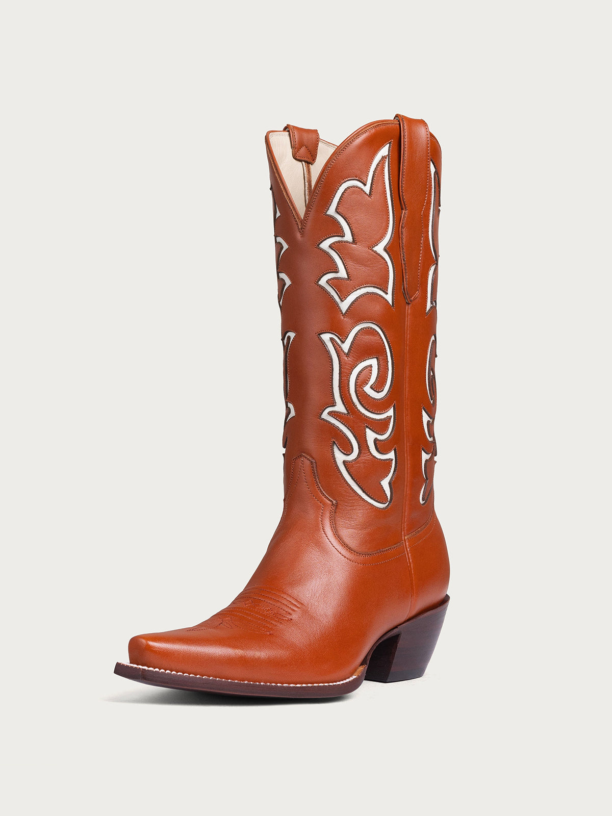 Brown Snip-Toe Stylish Inlay Classic Mid Calf Cowgirl Boots