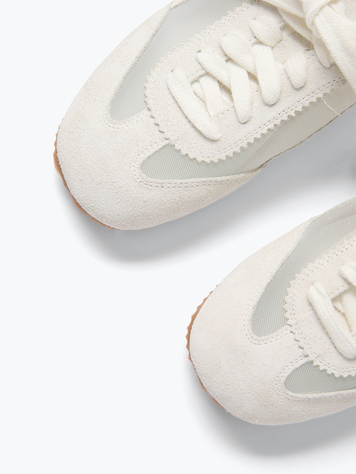 Ivory Cow Suede And Mesh Square-Toe Stylish Lace-Up Sneakers