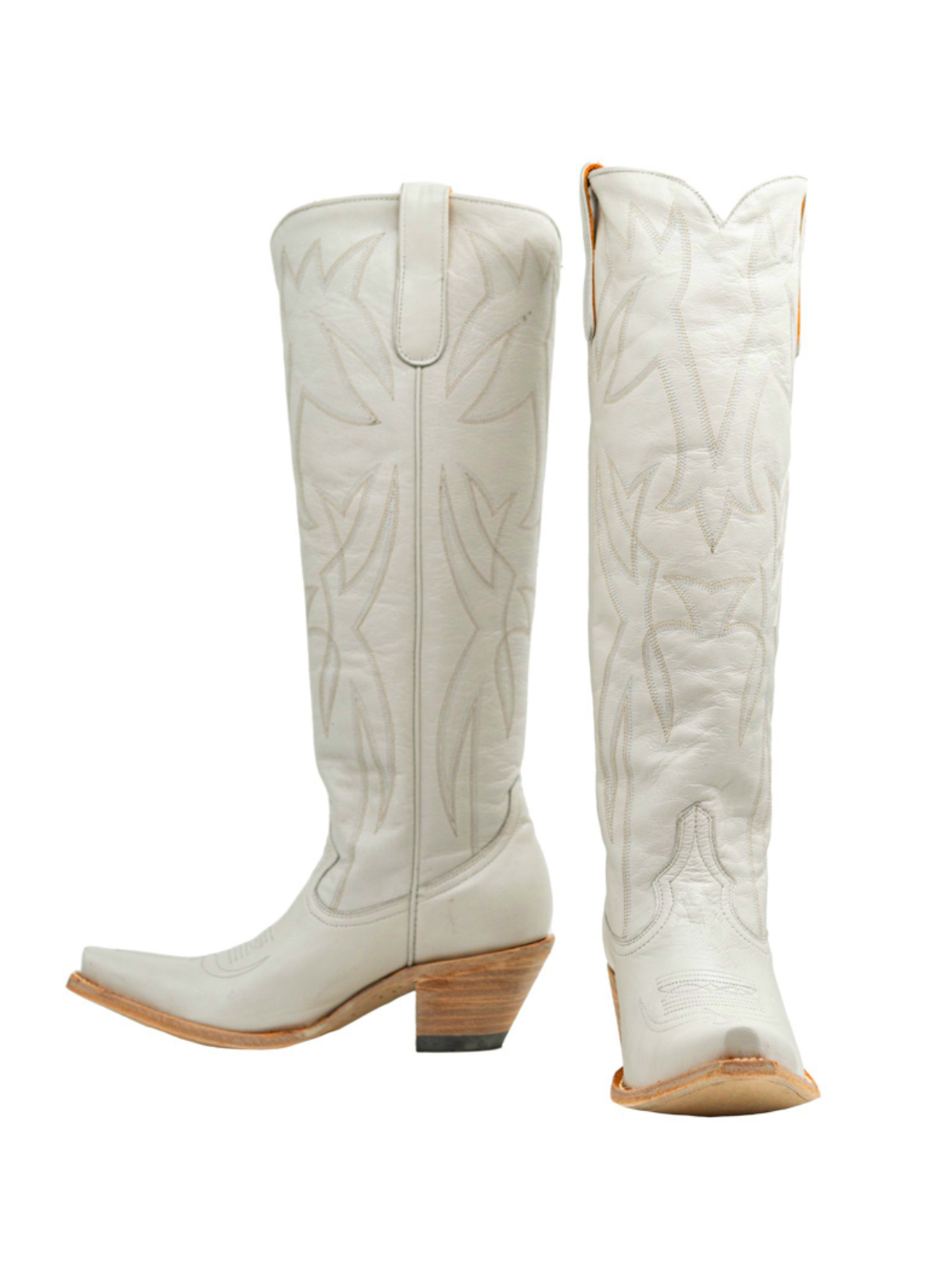 White Embroidery Snip-Toe Wide Calf Cowgirl Boots Knee High Tall Boots