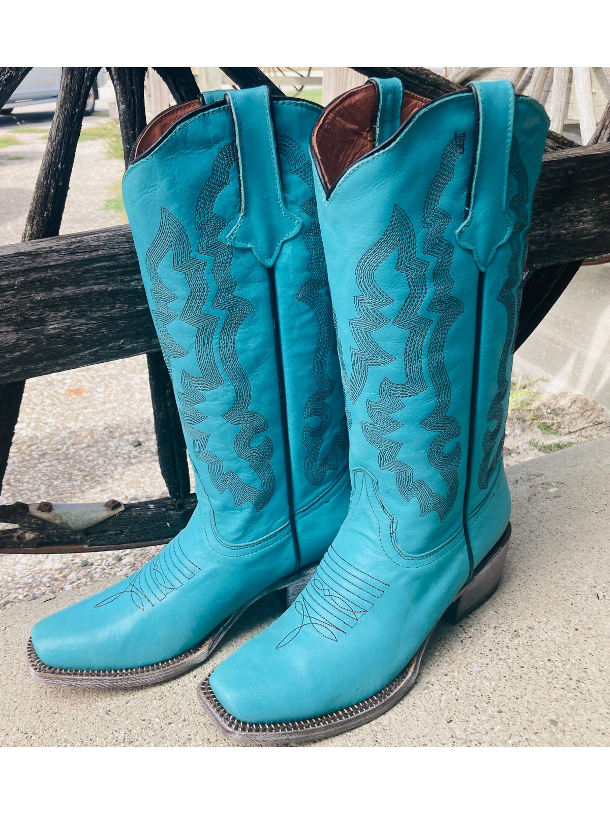 Turquoise Square-Toe Embroidery Wide Mid Calf Tall Cowgirl Boots