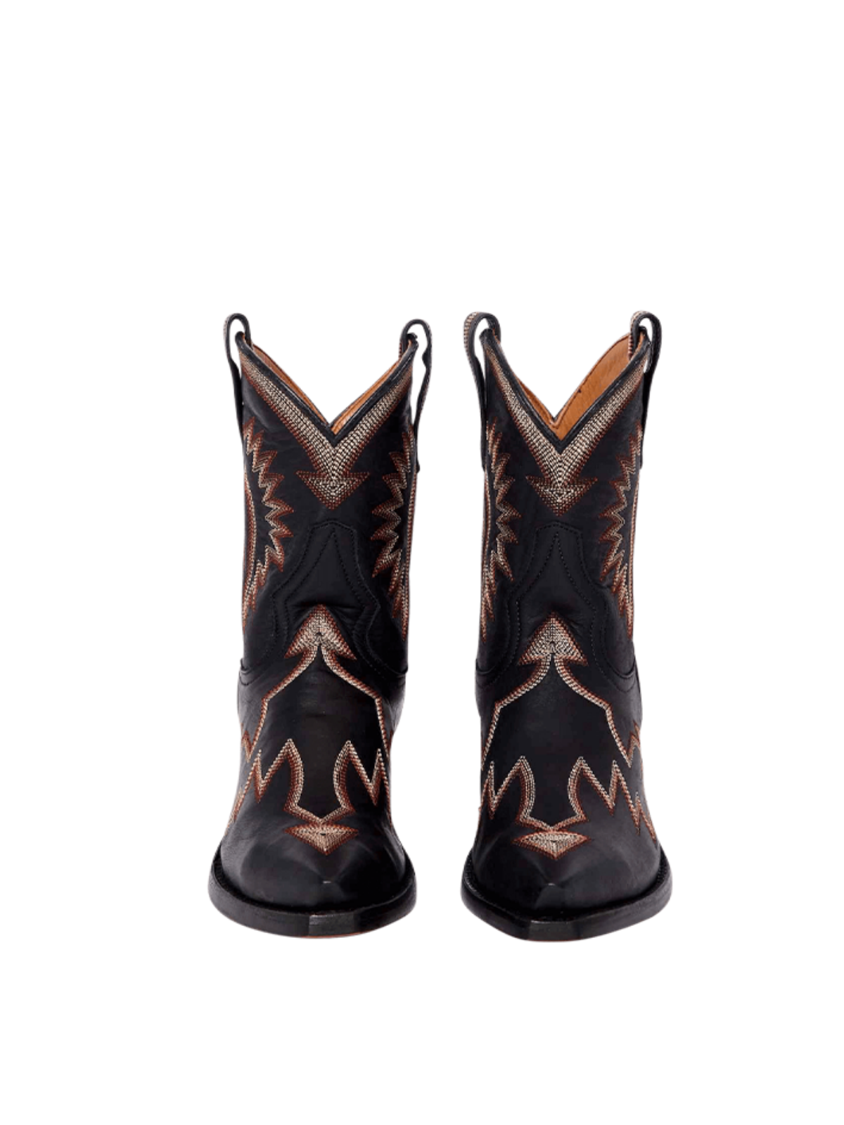 Jagged Embroidery Snip-Toe Wide Mid Calf Cowgirl Boots - Black