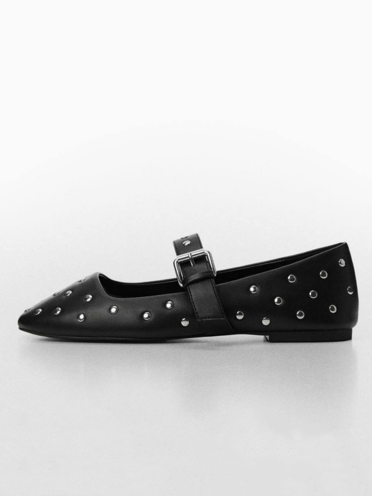 Black Studded Ballerinas Ballet Flats Mary Janes With Buckled Strap