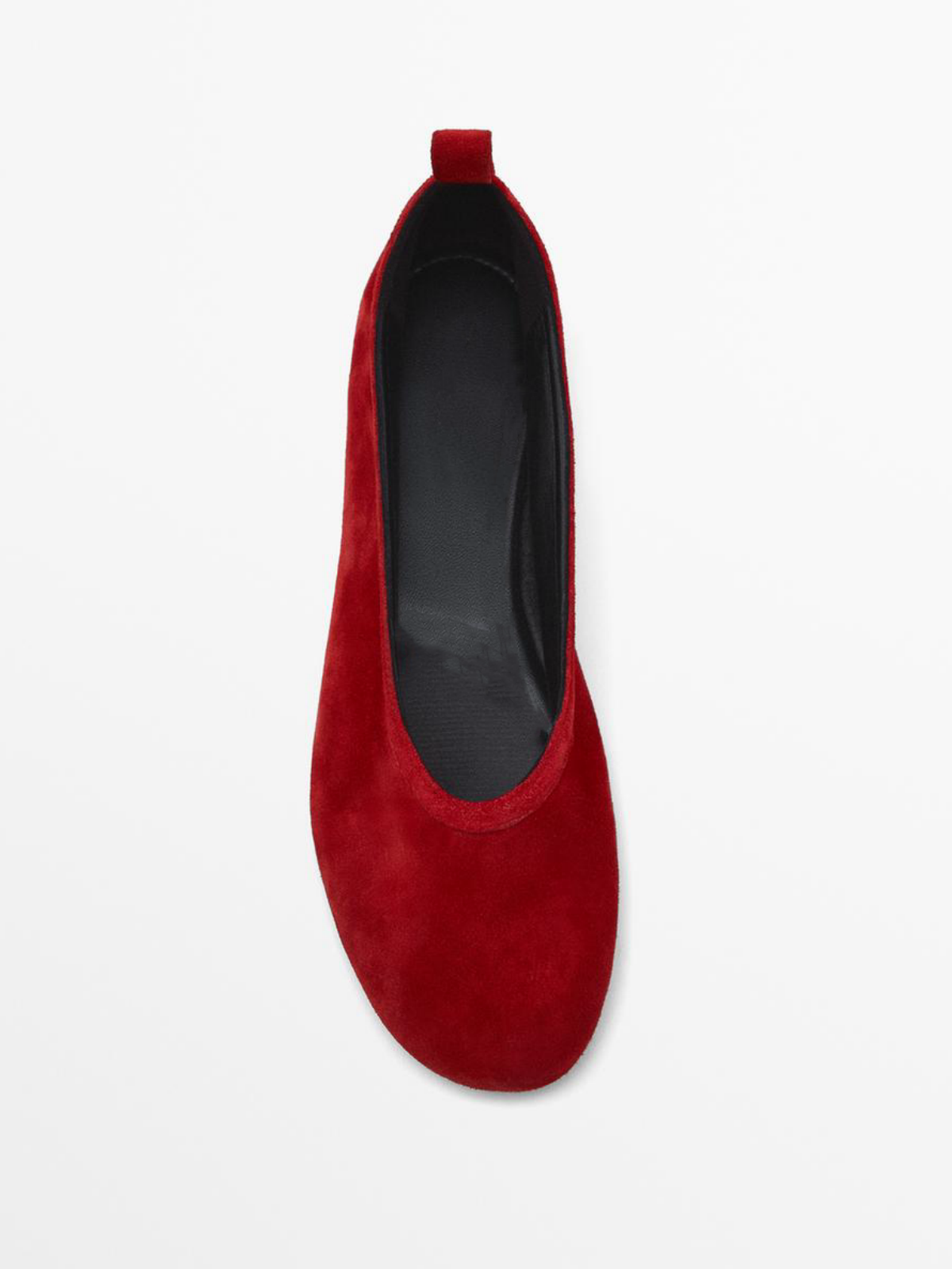 Red Faux Suede Round-Toe Ballet Flats With Ankle Strap