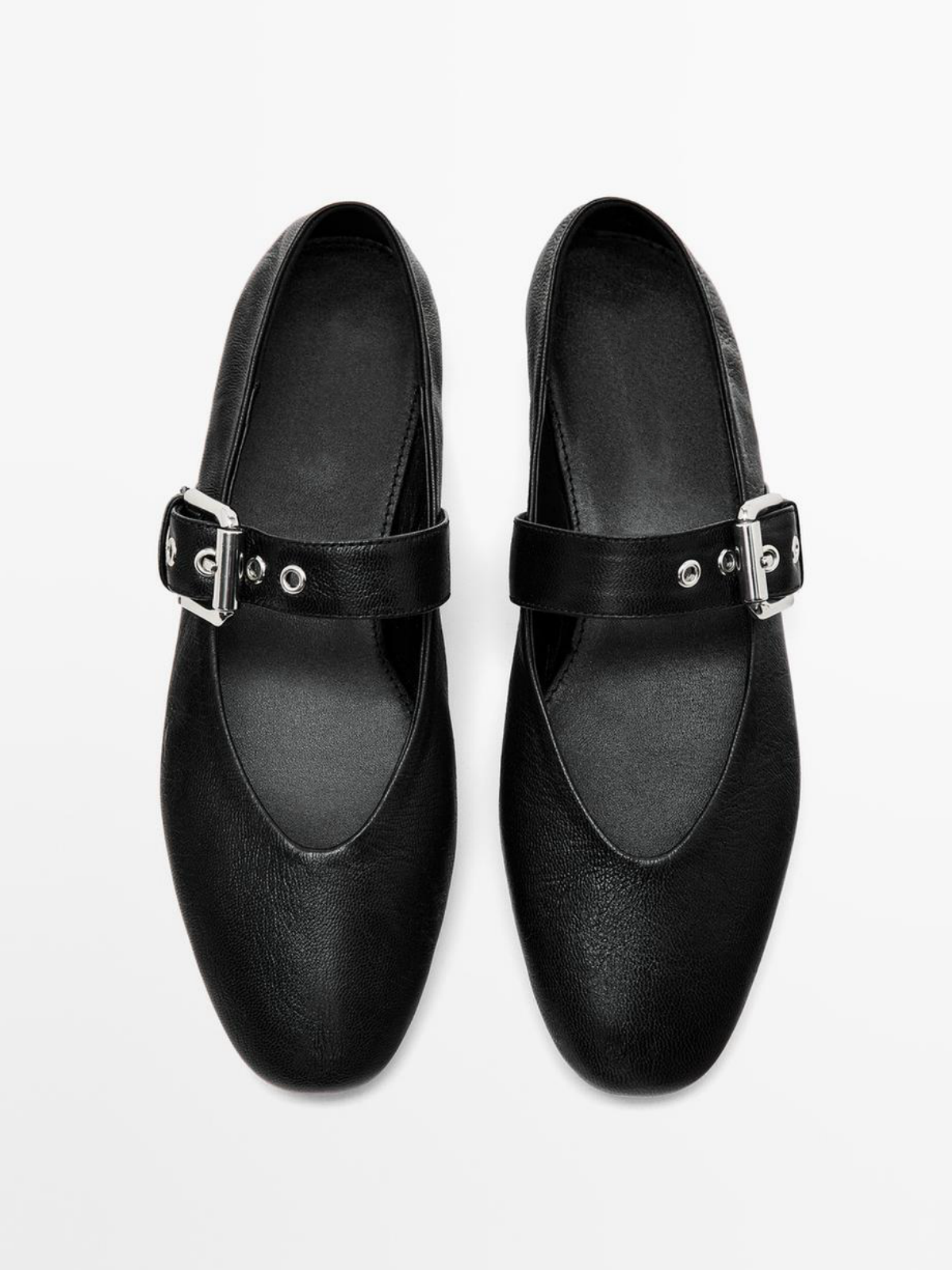 Black Square-Toe Bridge Strap Side Buckle Mary Janes Ballet Flats