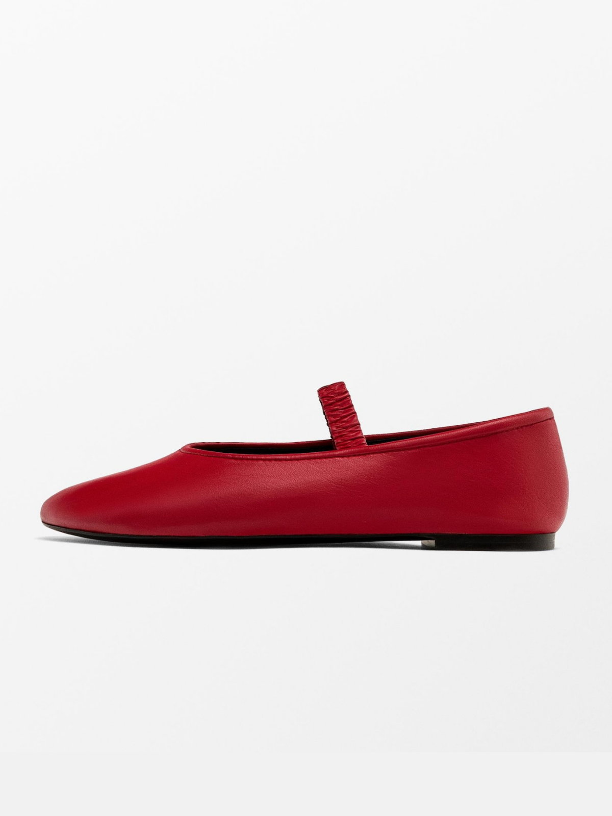 Red Round-Toe Elastic Strap Mary Janes Ballet Flats