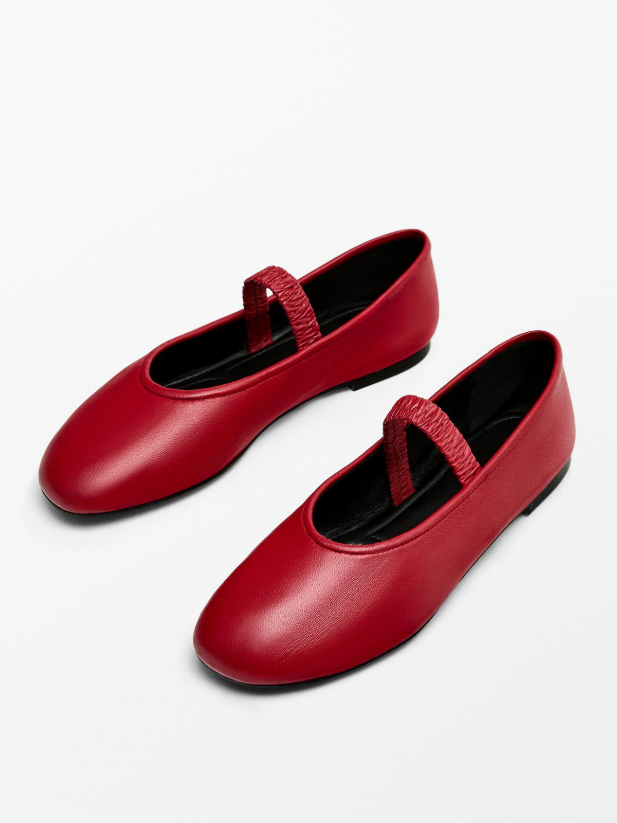 Red Round-Toe Elastic Strap Mary Janes Ballet Flats