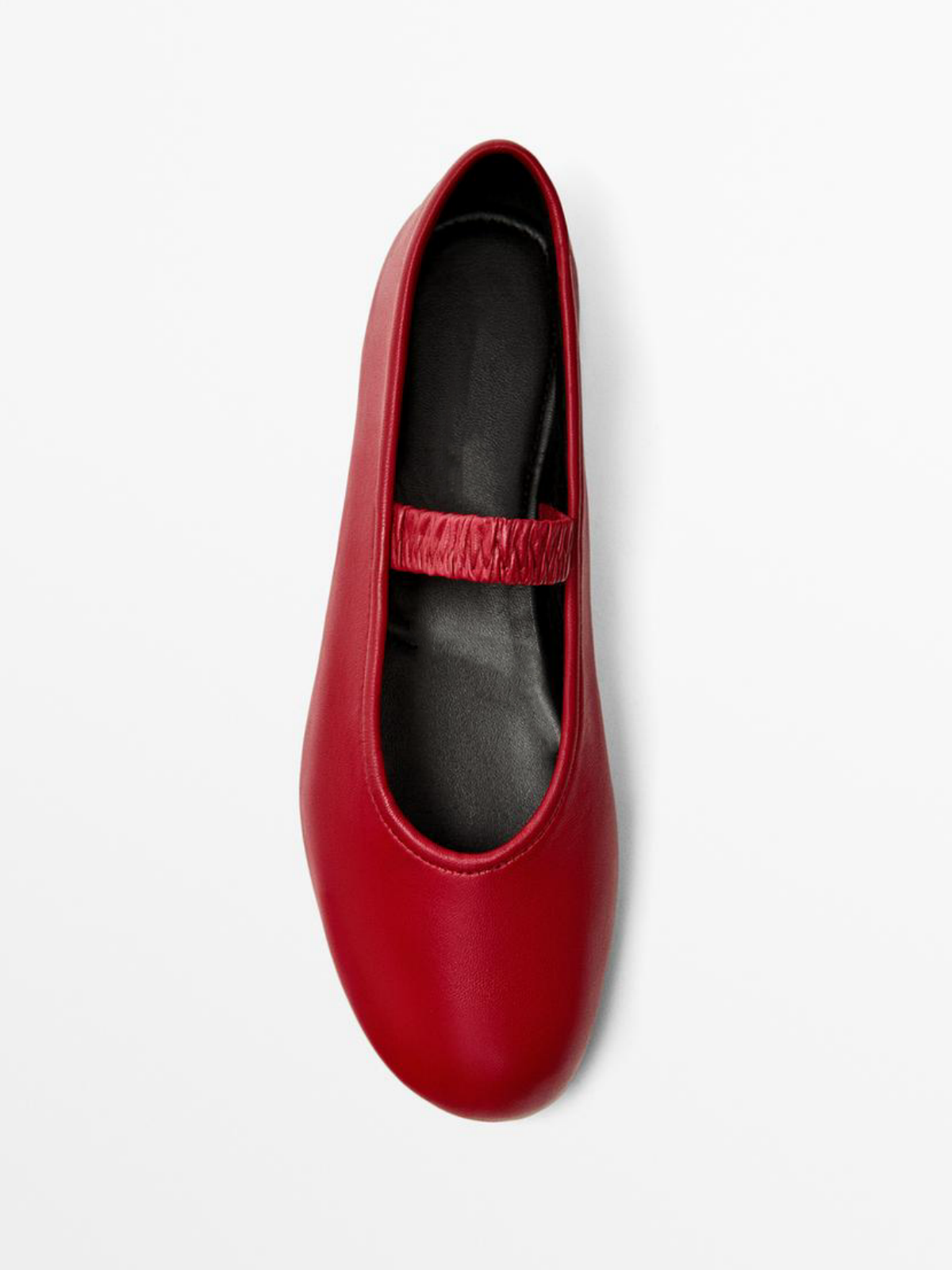 Red Round-Toe Elastic Strap Mary Janes Ballet Flats