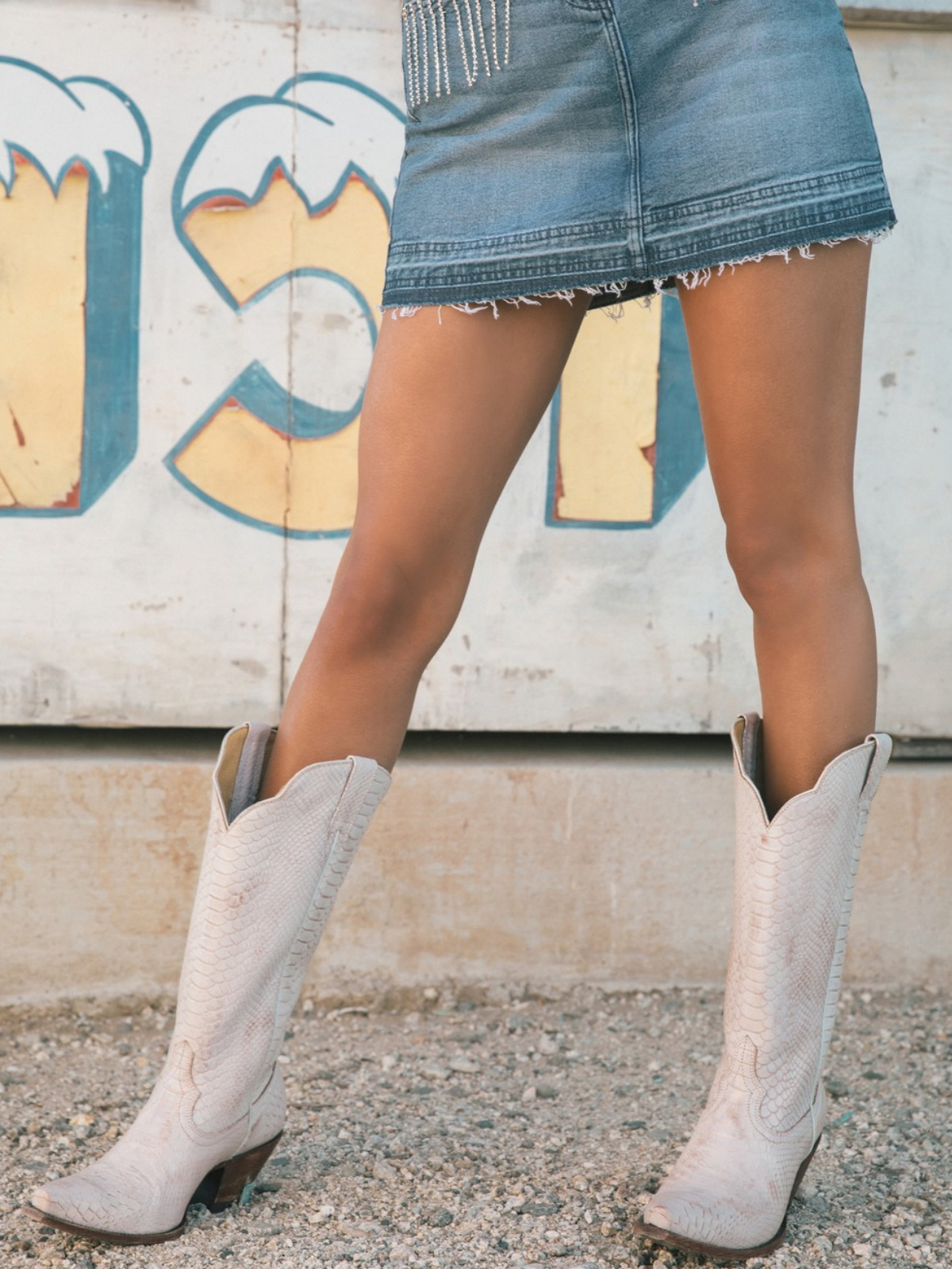 Ivory Snakeskin Snip-Toe Wide Mid Calf Tall Cowgirl Boots