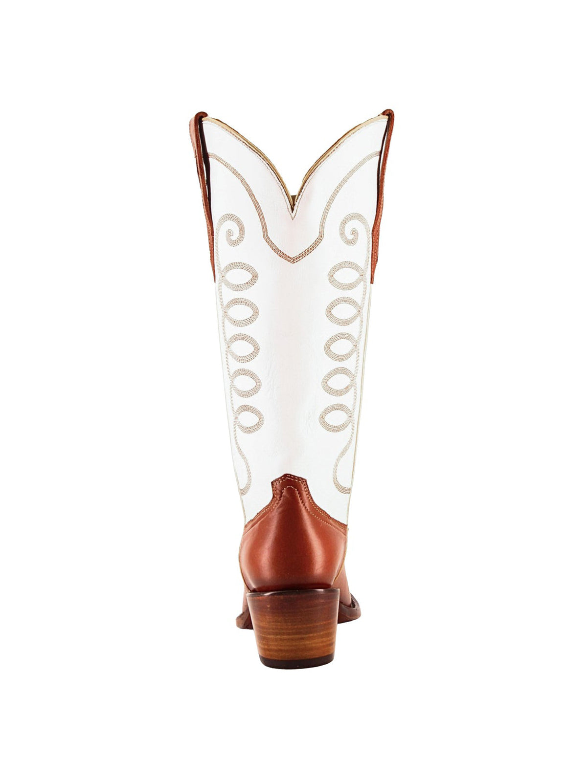 Contrast White And Caramel Snip-Toe Simple Embroidery Classic Mid Calf Cowgirl Boots