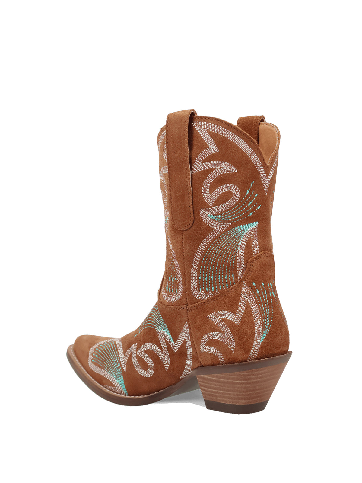 Brown Faux Suede Snip-Toe Delicate Embroidery Ankle Cowgirl Boots