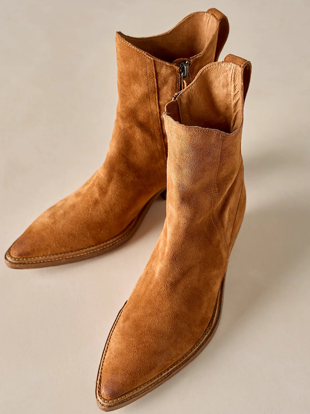 Tan Faux Suede Pointed-Toe Side Fringe Buckle Strap Over-The-Knee Cowgirl Boots