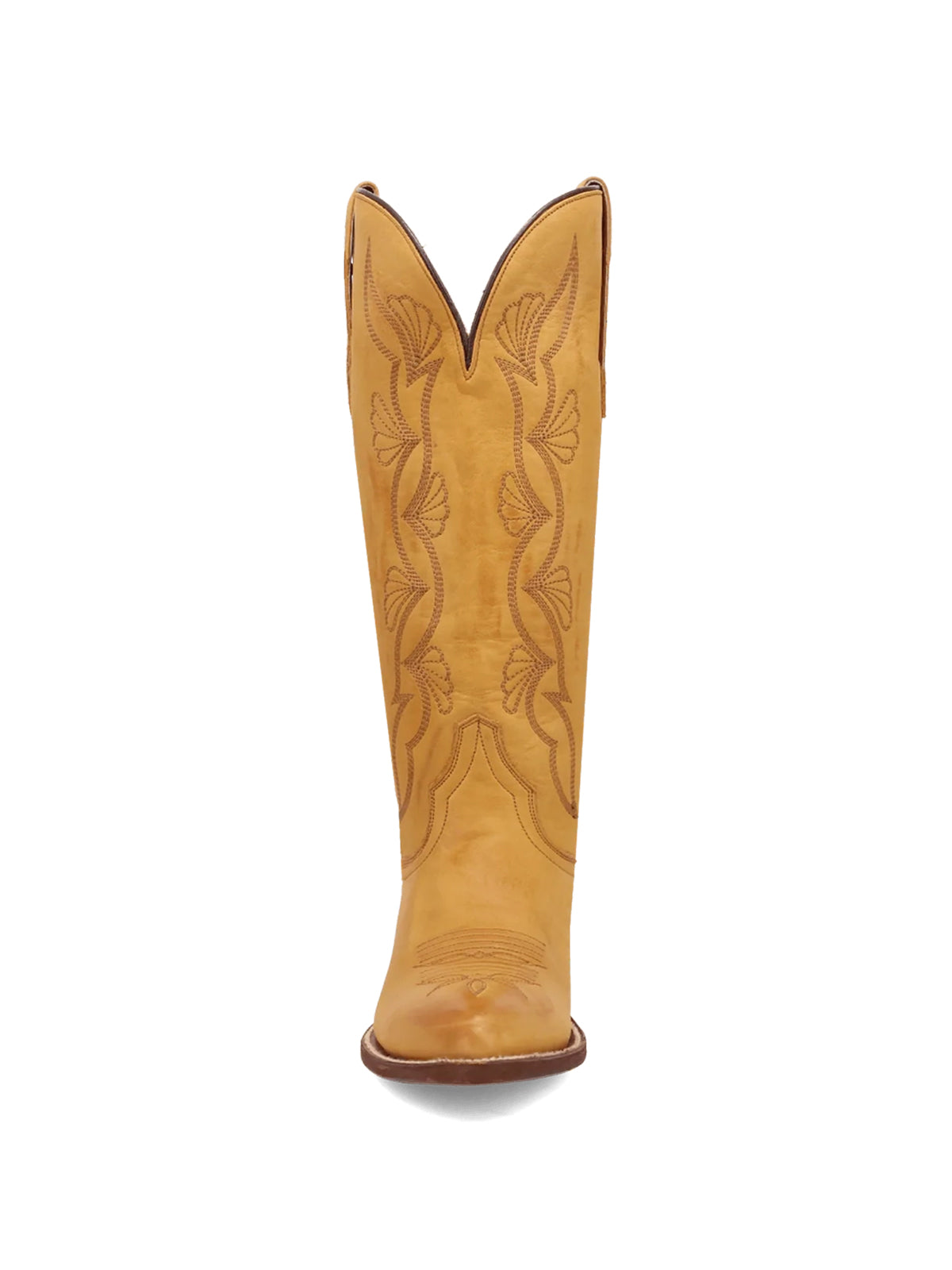 Mustard Yellow Almond-Toe Fan-Shaped Embroidery Wide Knee High Cowgirl Boots