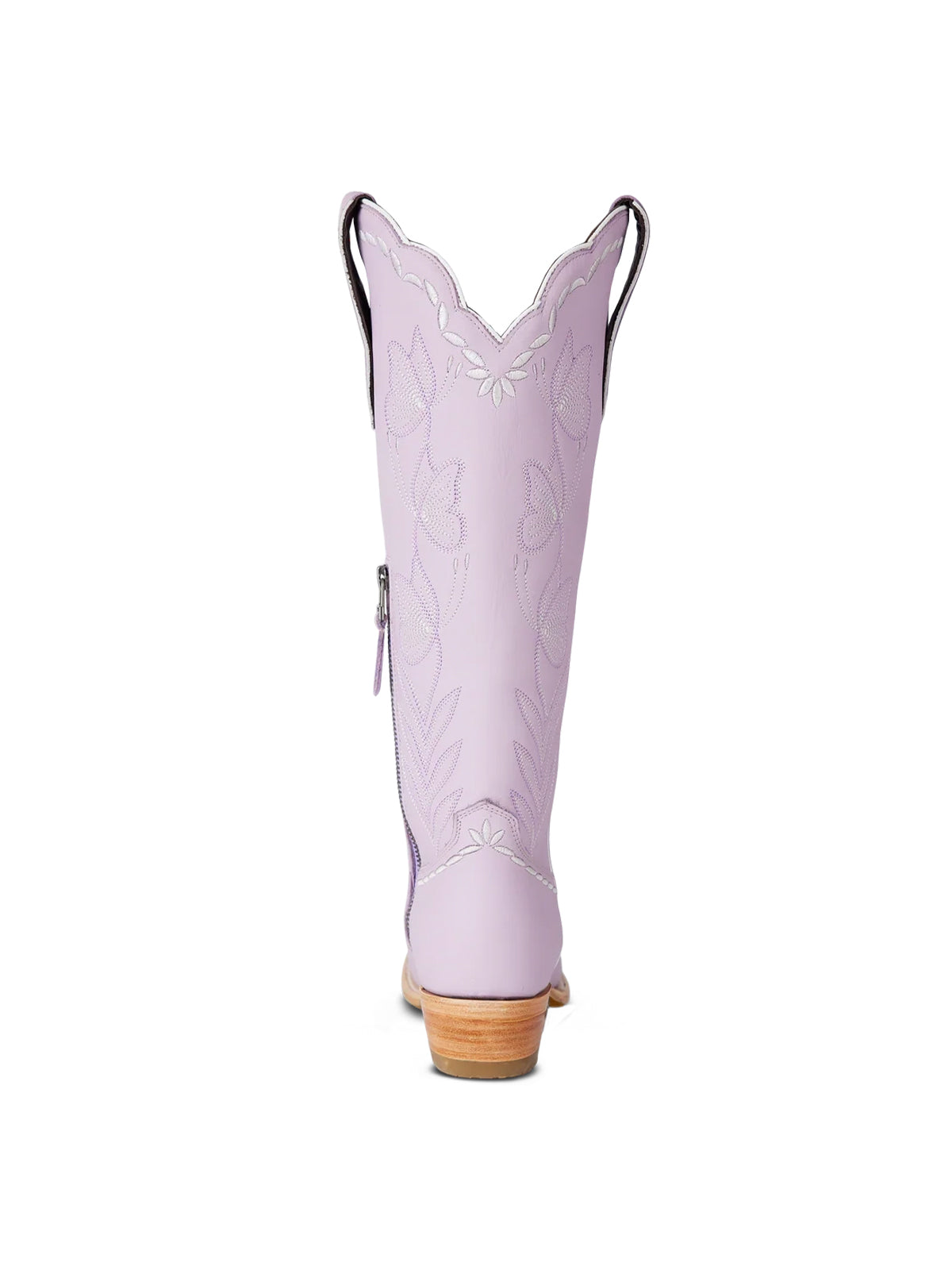 Almond-Toe Elegant Flowers Embroidery Knee High Half-Zip Cowgirl Boots - Lavender